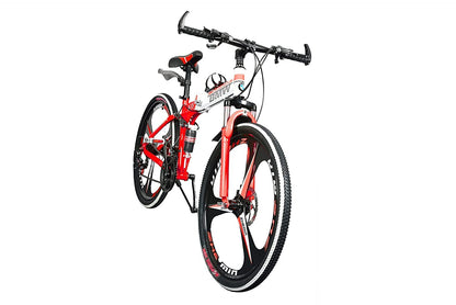 TRZINO BMV X6 Foldable Cruiser Bicycle | 26-Inch White Bike with 21-Speed Gears, Dual Disc Brakes, Hydraulic Suspension, and Strong Carbon Steel Frame | Great for City Rides and Off-Road Adventures 