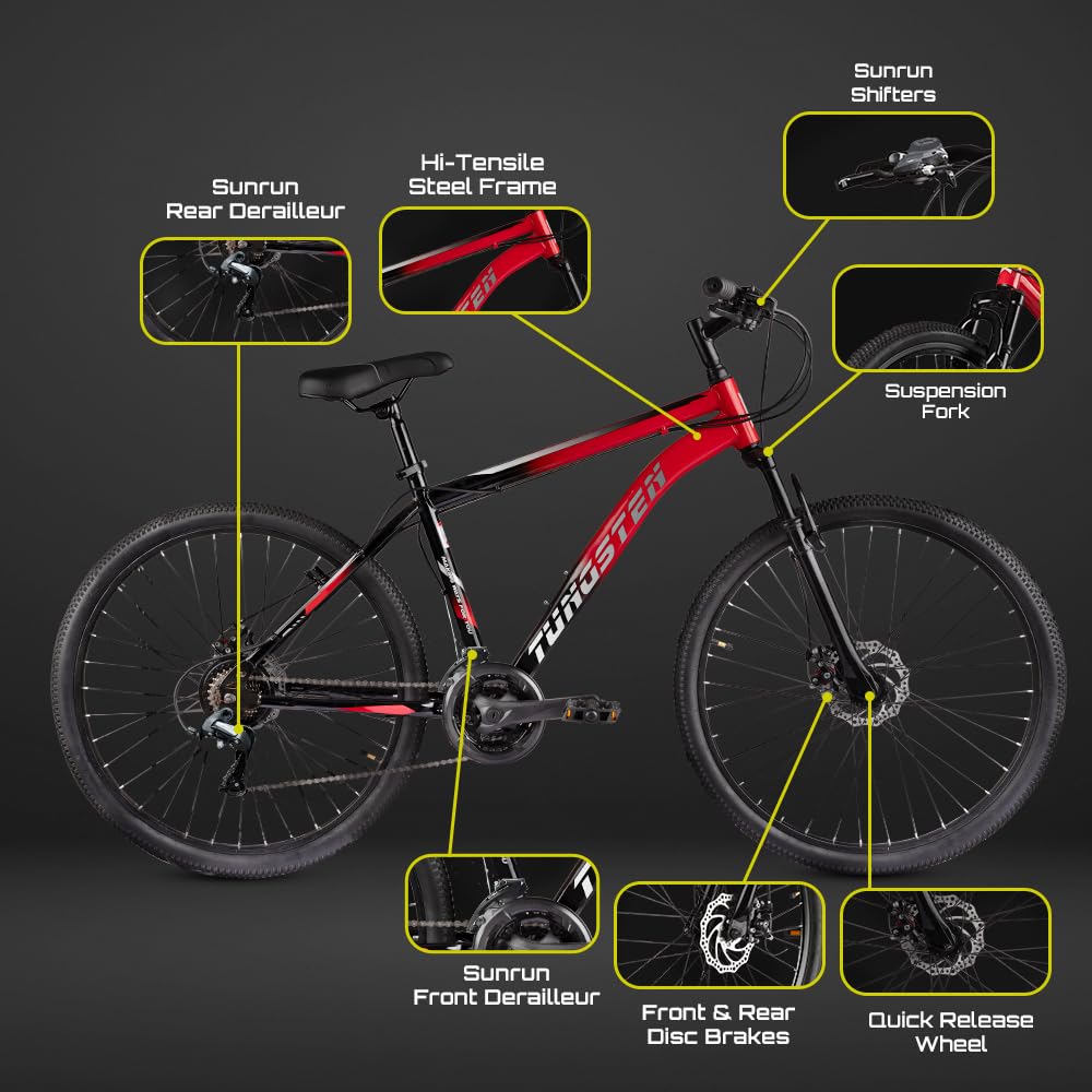 TUNGSTEN - Urban Mount 21 Speed | 21 Gears | 27.5 INCH Mountain Bike | HITENSILE Steel Frame | Dual DISC Brake | Ideal for 12+ Years | Ideal for 5.4FT to 5.8FT | Unisex 