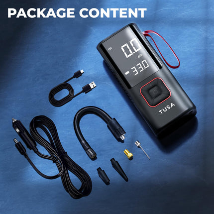 TUSA Cordless Tyre Inflator - 6000 mAh Battery - 2X Faster Inflation - Dual Mode (Battery & 12V Car Port), 150PSI Air Compressor for Cars, Bikes, Motorcycles, Balls, and Inflatables (Red) 