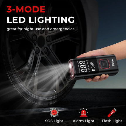 TUSA Cordless Tyre Inflator - 6000 mAh Battery - 2X Faster Inflation - Dual Mode (Battery & 12V Car Port), 150PSI Air Compressor for Cars, Bikes, Motorcycles, Balls, and Inflatables (Red) 