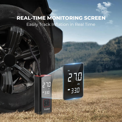 TUSA Cordless Tyre Inflator - 6000 mAh Battery - 2X Faster Inflation - Dual Mode (Battery & 12V Car Port), 150PSI Air Compressor for Cars, Bikes, Motorcycles, Balls, and Inflatables (Red) 