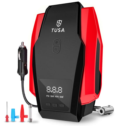 TUSA Tyre Inflator for Car - 150 PSI, 12V DC Portable Air Compressor with Digital Tire Pressure Gauge & LED Light | Car Accessories, Auto Air Pump for Cars, Motorcycle, Bicycles & Other Inflatables 