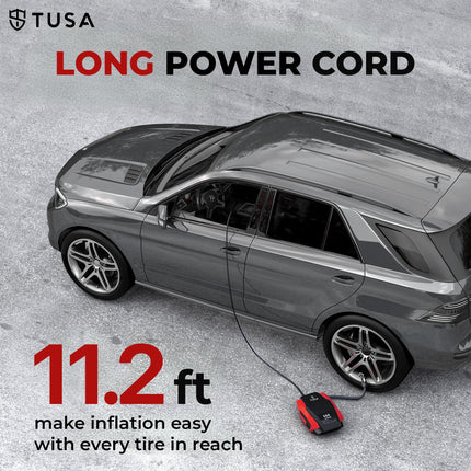 TUSA Tyre Inflator for Car - 150 PSI, 12V DC Portable Air Compressor with Digital Tire Pressure Gauge & LED Light | Car Accessories, Auto Air Pump for Cars, Motorcycle, Bicycles & Other Inflatables 