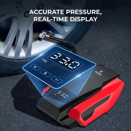 TUSA Tyre Inflator for Car - 150 PSI, 12V DC Portable Air Compressor with Digital Tire Pressure Gauge & LED Light | Car Accessories, Auto Air Pump for Cars, Motorcycle, Bicycles & Other Inflatables 