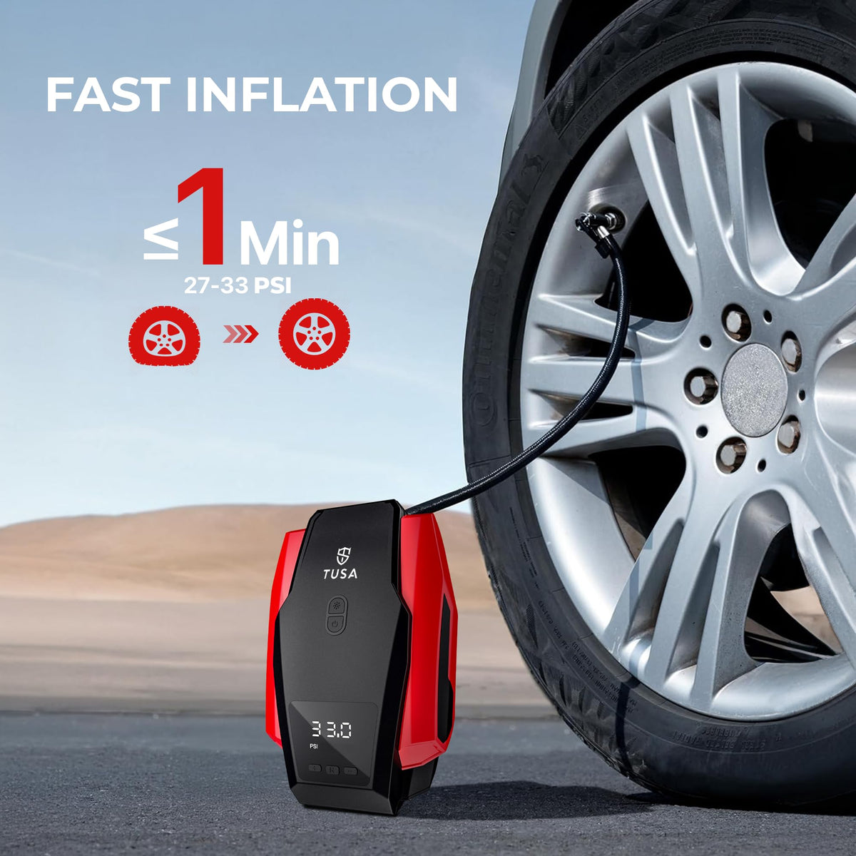 TUSA Tyre Inflator for Car - 150 PSI, 12V DC Portable Air Compressor with Digital Tire Pressure Gauge & LED Light | Car Accessories, Auto Air Pump for Cars, Motorcycle, Bicycles & Other Inflatables 