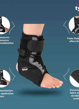 TYNOR Ankle Brace, Black, Medium, 1 Unit 