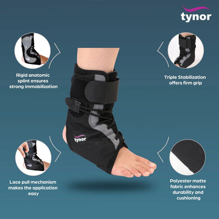 TYNOR Ankle Brace, Black, Medium, 1 Unit 