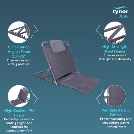 TYNOR Bed Back Rest |Back Rest Bed Chair for Comfort & Support | for Reading & Relaxation | Foldable & Portable | Universal Size, 1 Unit (Grey) 