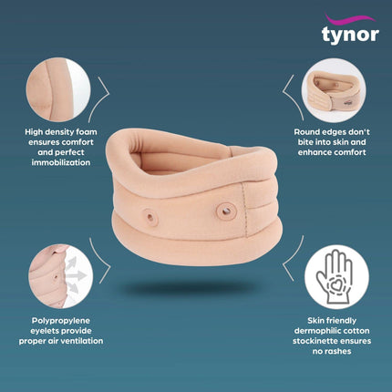 TYNOR Cervical Collar Soft with Support, for Neck Support & Pain Relief | for Post-Surgery, Injury & Arthritis | Soft Comfortable & Durable for Men & Women | Pack of 1 (Beige, Medium) 