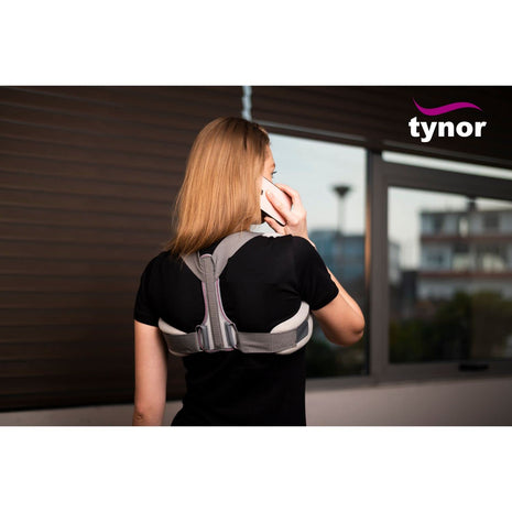 TYNOR Clavicle Brace with Fastening Tape, for Posture Correction & Collar Bone Support | Comfortable & Adjustable Shoulder Strap Brace for Fractures, Pain Relief & Recovery – Pack of 1 (Grey, Large) 