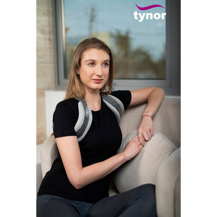 TYNOR Clavicle Brace with Fastening Tape, for Posture Correction & Collar Bone Support | Comfortable & Adjustable Shoulder Strap Brace for Fractures, Pain Relief & Recovery – Pack of 1 (Grey, Large) 