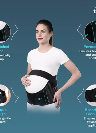 TYNOR Pregnancy Support | Maternity Belt for Lower Back Pain Relief & Posture Support | Adjustable, Comfortable Design for Pregnent Women | Pack of 1 (Black, XL) 