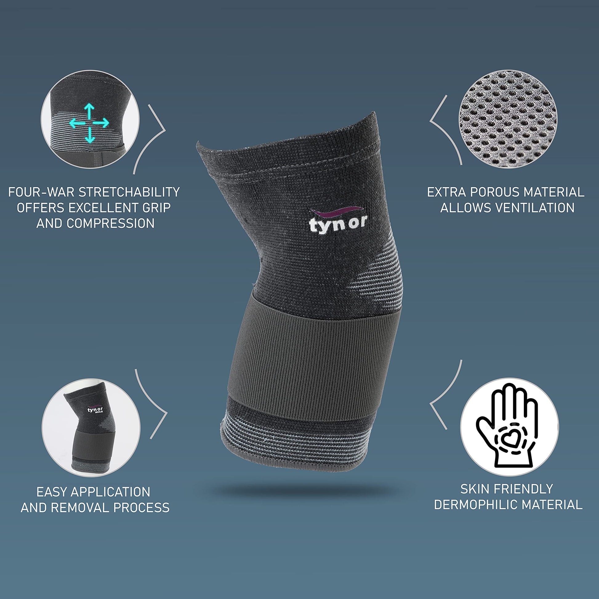 TYNOR Wrist Brace with Thumb for wrist support, Grey, Universal Size, Non toxic,1 Unit Elbow Support, Grey, Medium,(Cotton & Nylon) 1 Unit 