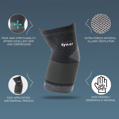 TYNOR Wrist Brace with Thumb for wrist support, Grey, Universal Size, Non toxic,1 Unit Elbow Support, Grey, Medium,(Cotton & Nylon) 1 Unit 