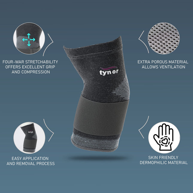 TYNOR Wrist Brace with Thumb for wrist support, Grey, Universal Size, Non toxic,1 Unit Elbow Support, Grey, Medium,(Cotton & Nylon) 1 Unit 