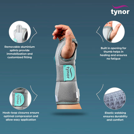 TYNOR Wrist & Forearm Splint, for Pain Relief and Support | Adjustable Compression Brace for Carpal Tunnel, Arthritis, Sprains & Injuries | Comfortable for Left Hand – Pack of 1 (Grey, Large) 