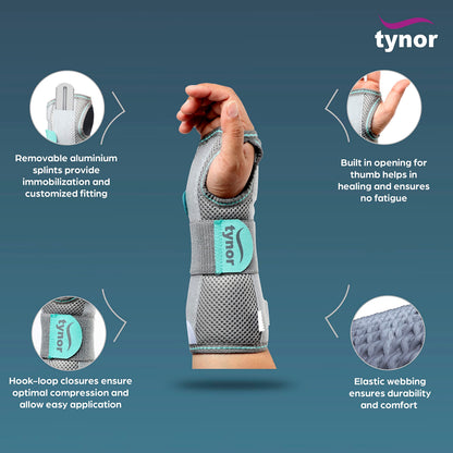 TYNOR Wrist & Forearm Splint, for Pain Relief and Support | Adjustable Compression Brace for Carpal Tunnel, Arthritis, Sprains & Injuries | Comfortable for Left Hand – Pack of 1 (Grey, Large) 