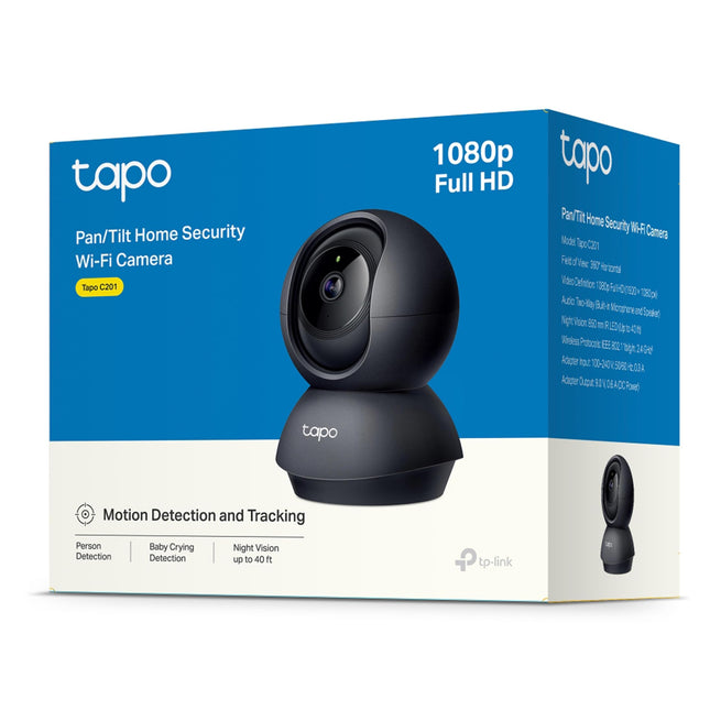 Tapo C201 360° 2MP 1080p Full HD Pan/Tilt Home Security Wi-Fi Smart Camera| Alexa Enabled| 2-Way Audio| Night Vision| Motion Detection| Sound and Light Alarm| Indoor CCTV Black 