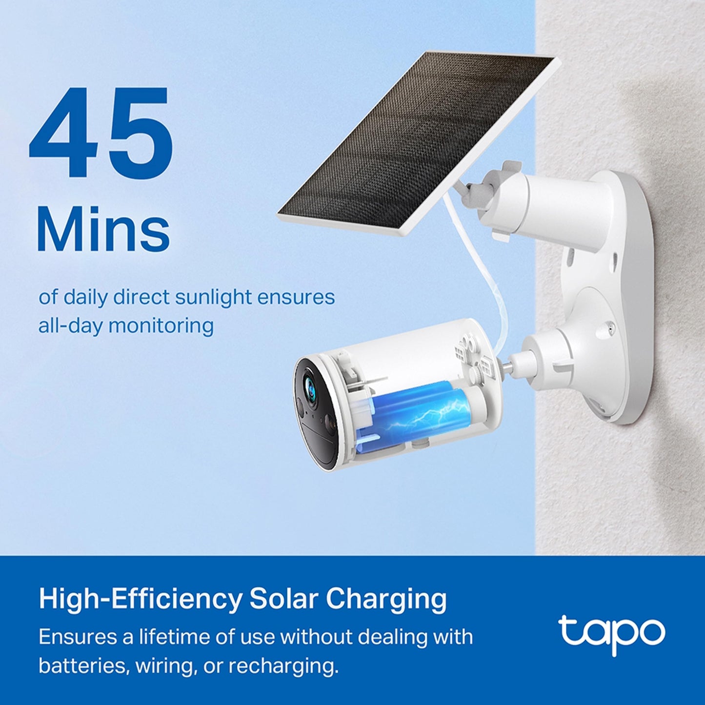 Tapo Solar Panel, Flexibly Installed and Angle Adjustment, High-Efficiency 45min Solar Charging for Full Day Usage, IP65 Weatherproof, Works with All Battery-Powered Cameras (Tapo A201) 