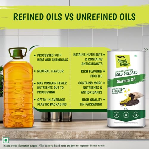 Tata Simply Better Cold Pressed Mustard Oil 5L Pure And Unrefined A1 Grade 