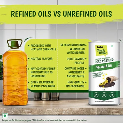 Tata Simply Better Cold Pressed Mustard Oil 5L Pure And Unrefined A1 Grade 