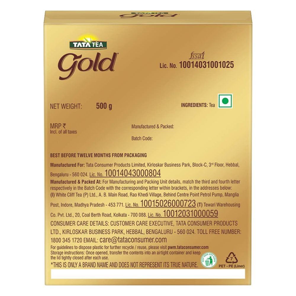 Tata Tea Gold | Assam teas with Gently Rolled Aromatic Long Leaves | Rich & Aromatic Chai | Black Tea | 500gram|Loose Leaves 