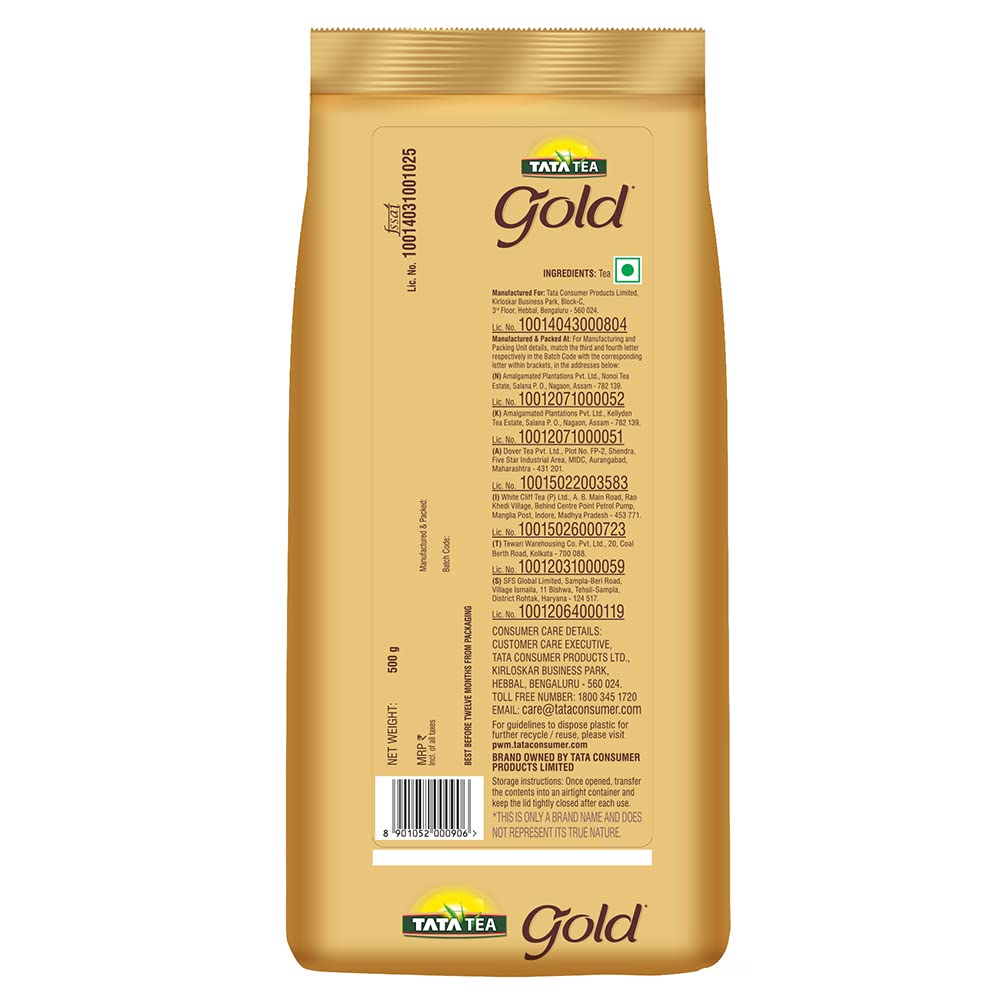 Tata Tea Gold | Premium Assam teas with Gently Rolled Aromatic Long Leaves | Rich & Aromatic Chai | Black Tea | 500g (Pack of 2) 
