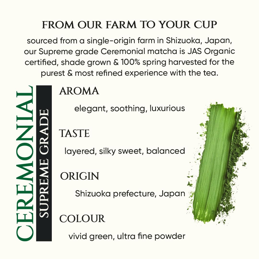 Tencha- Ceremonial Supreme Grade Matcha Tea | JAS Certified Organic | 100% Pure Supreme Grade | Japanese Matcha Green Tea Powder | Smooth and Sweet Flavour | Vegan | 50gms 