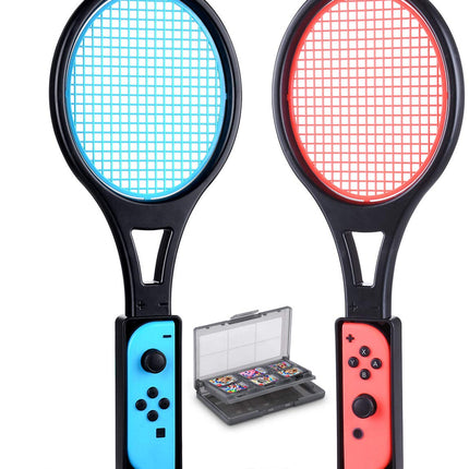 Tendak Tennis Racket for Nintendo Switch Joy-Con, Tendak Game Accessories for Mario Tennis Aces Game with 12 in 1 Game Card Case (2 Pack, Black) 
