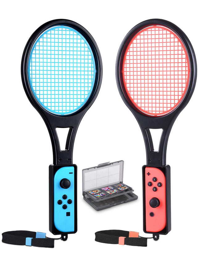 Tendak Tennis Racket for Nintendo Switch Joy-Con, Tendak Game Accessories for Mario Tennis Aces Game with 12 in 1 Game Card Case (2 Pack, Black) 