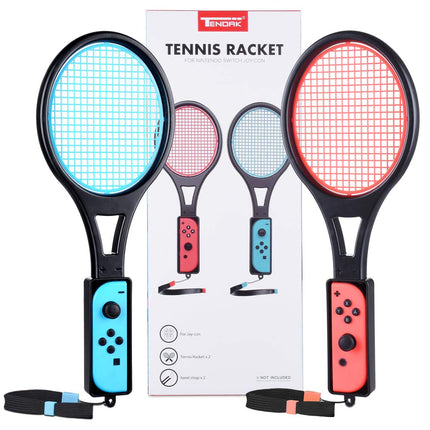 Tendak Tennis Racket for Nintendo Switch Joy-Con, Tendak Game Accessories for Mario Tennis Aces Game with 12 in 1 Game Card Case (2 Pack, Black) 