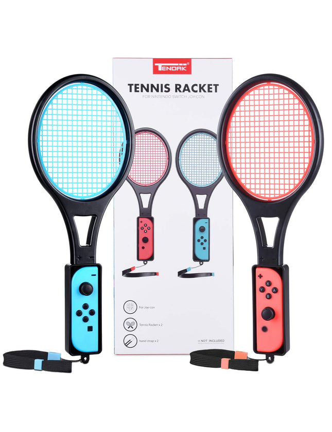 Tendak Tennis Racket for Nintendo Switch Joy-Con, Tendak Game Accessories for Mario Tennis Aces Game with 12 in 1 Game Card Case (2 Pack, Black) 