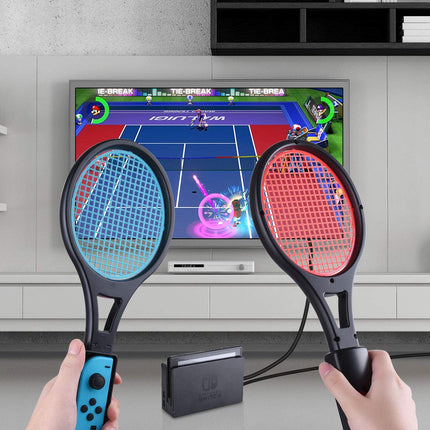 Tendak Tennis Racket for Nintendo Switch Joy-Con, Tendak Game Accessories for Mario Tennis Aces Game with 12 in 1 Game Card Case (2 Pack, Black) 