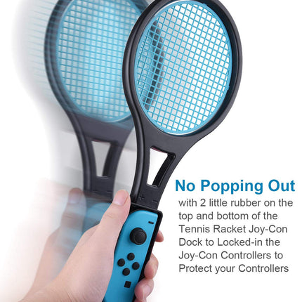 Tendak Tennis Racket for Nintendo Switch Joy-Con, Tendak Game Accessories for Mario Tennis Aces Game with 12 in 1 Game Card Case (2 Pack, Black) 