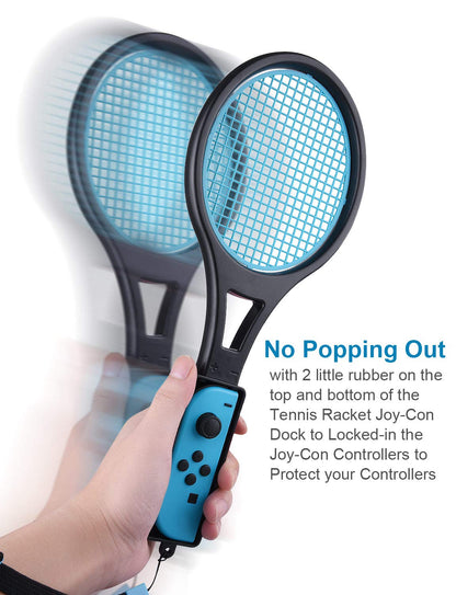 Tendak Tennis Racket for Nintendo Switch Joy-Con, Tendak Game Accessories for Mario Tennis Aces Game with 12 in 1 Game Card Case (2 Pack, Black) 