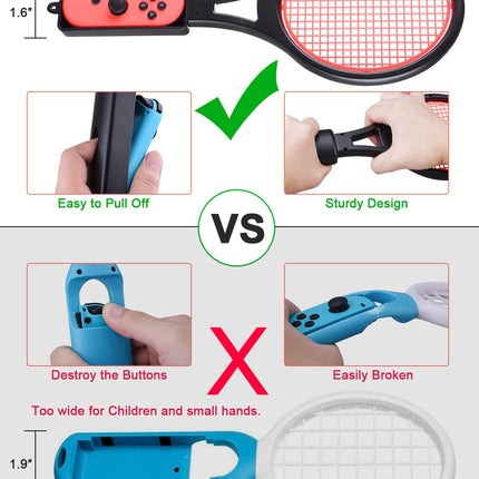 Tendak Tennis Racket for Nintendo Switch Joy-Con, Tendak Game Accessories for Mario Tennis Aces Game with 12 in 1 Game Card Case (2 Pack, Black) 