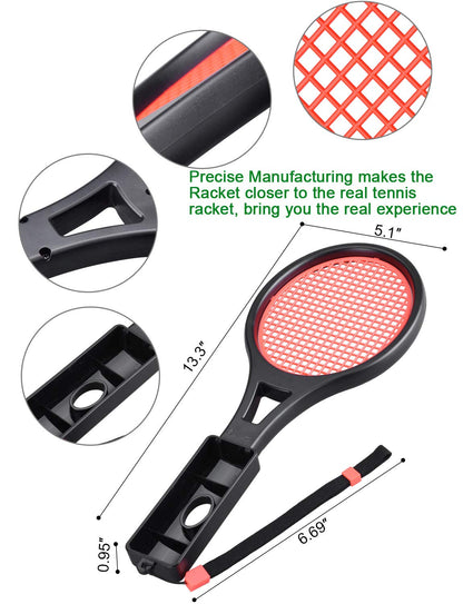 Tendak Tennis Racket for Nintendo Switch Joy-Con, Tendak Game Accessories for Mario Tennis Aces Game with 12 in 1 Game Card Case (2 Pack, Black) 