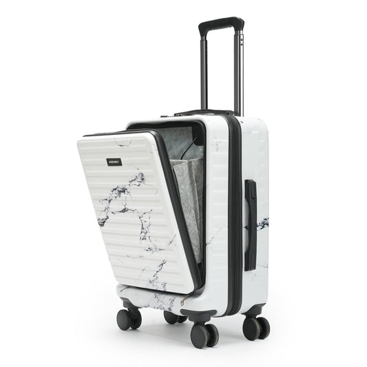 THE ASSEMBLY Hard Shell Spinner Cabin 4 Wheels Trolley Bag With Laptop Compartment (55 Cms) - Premium Polycarbonate Luggage With In-Built Tsa Lock & Usb Port For Flight Travel-Stark, White 