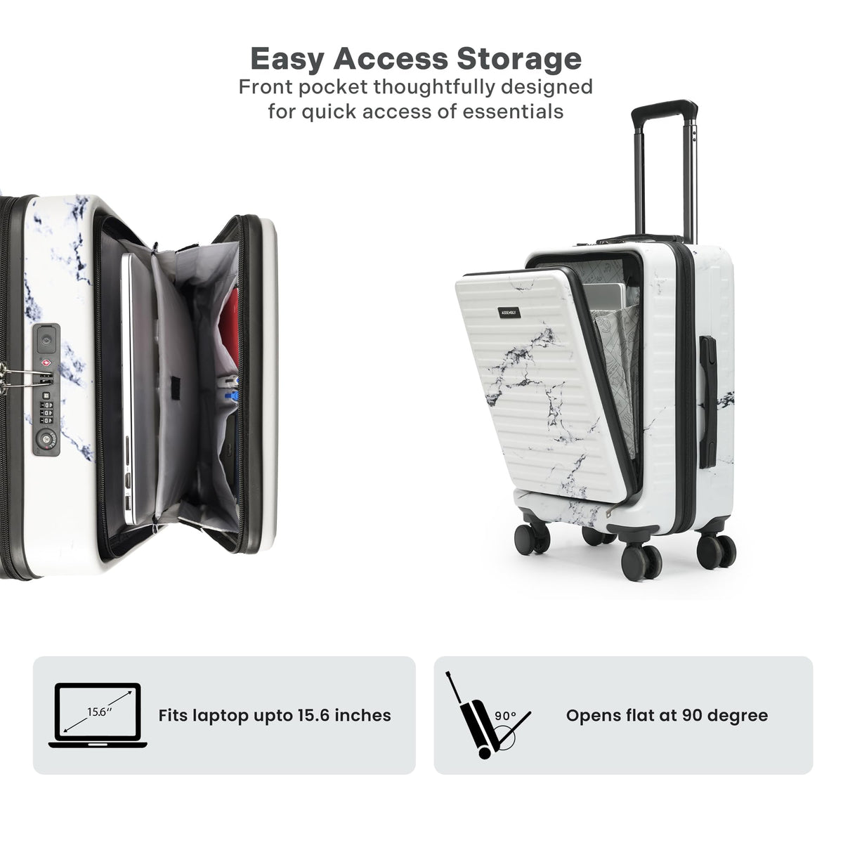 THE ASSEMBLY Hard Shell Spinner Cabin 4 Wheels Trolley Bag With Laptop Compartment (55 Cms) - Premium Polycarbonate Luggage With In-Built Tsa Lock & Usb Port For Flight Travel-Stark, White 