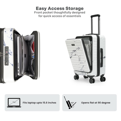 THE ASSEMBLY Hard Shell Spinner Cabin 4 Wheels Trolley Bag With Laptop Compartment (55 Cms) - Premium Polycarbonate Luggage With In-Built Tsa Lock & Usb Port For Flight Travel-Stark, White 