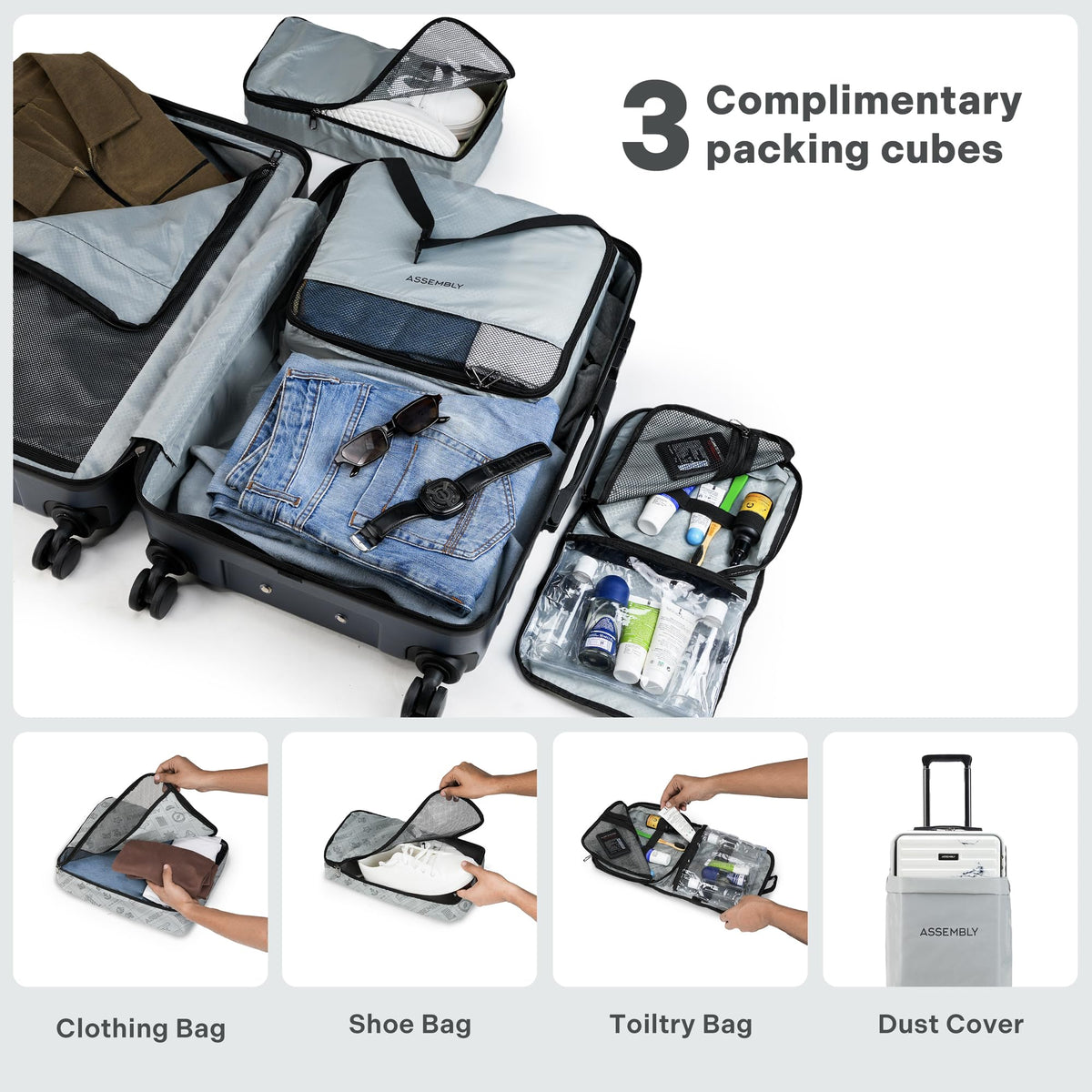 THE ASSEMBLY Hard Shell Spinner Cabin 4 Wheels Trolley Bag With Laptop Compartment (55 Cms) - Premium Polycarbonate Luggage With In-Built Tsa Lock & Usb Port For Flight Travel-Stark, White 