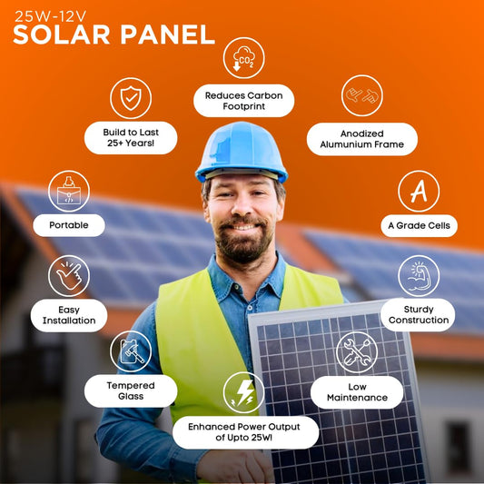 The Sun 25W-12V Solar Panel | Portable, Durable 25+ Years | Battery Charging (8Ah ~ 20Ah) | Guaranteed 25W Output (Upgrade over 20W Module | +5W More) 