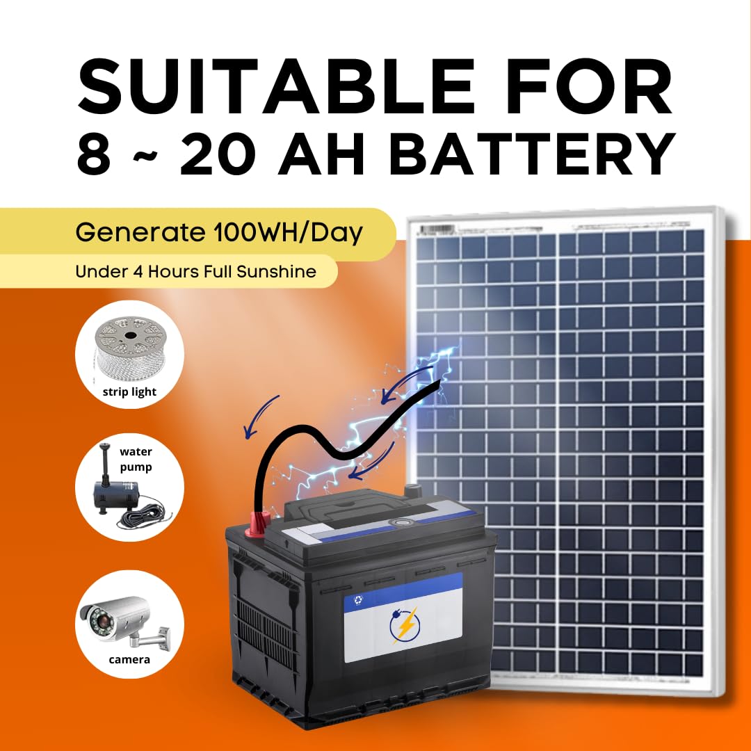 The Sun 25W-12V Solar Panel | Portable, Durable 25+ Years | Battery Charging (8Ah ~ 20Ah) | Guaranteed 25W Output (Upgrade over 20W Module | +5W More) 
