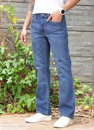 Thomas Scott Men's Mid-Rise Clean Look Boot Cut Jeans (TSJ217_Mid Indigo, 32) 