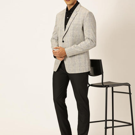 Thomas Scott Mens Cotton Linen Single Breasted Blazer (TSBLZ004_Black, XL) 