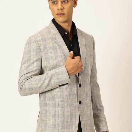 Thomas Scott Mens Cotton Linen Single Breasted Blazer (TSBLZ004_Black, XL) 