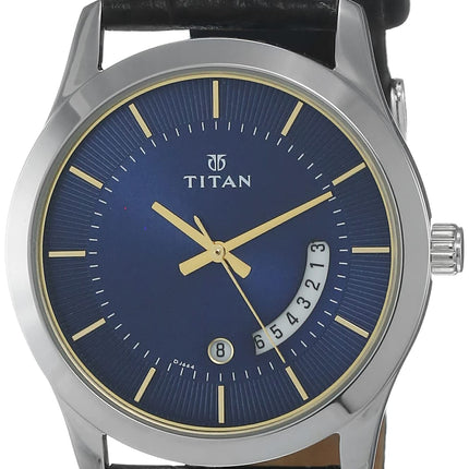 Titan Blue Dial Analog with Date Leather Strap watch for Men-NS1823SL01 