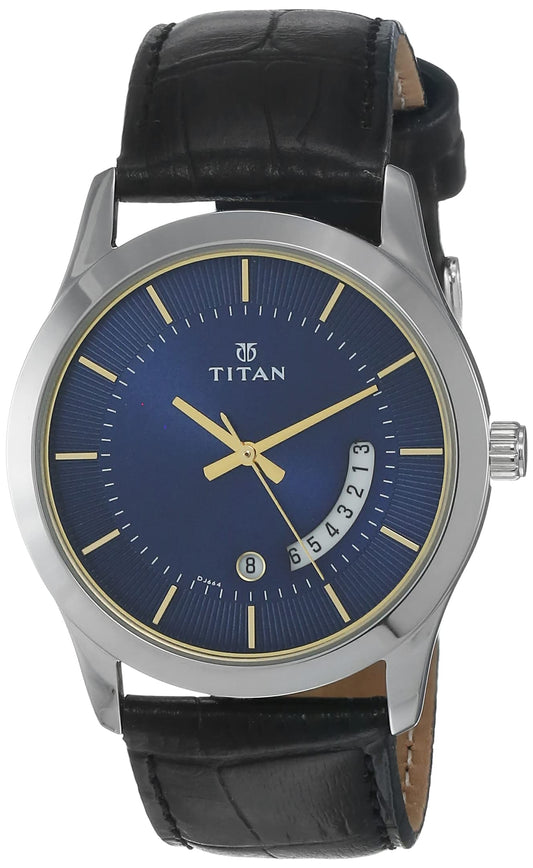 Titan Blue Dial Analog with Date Leather Strap watch for Men-NS1823SL01 