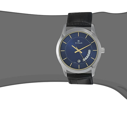 Titan Blue Dial Analog with Date Leather Strap watch for Men-NS1823SL01 