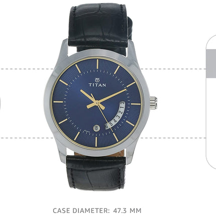 Titan Blue Dial Analog with Date Leather Strap watch for Men-NS1823SL01 